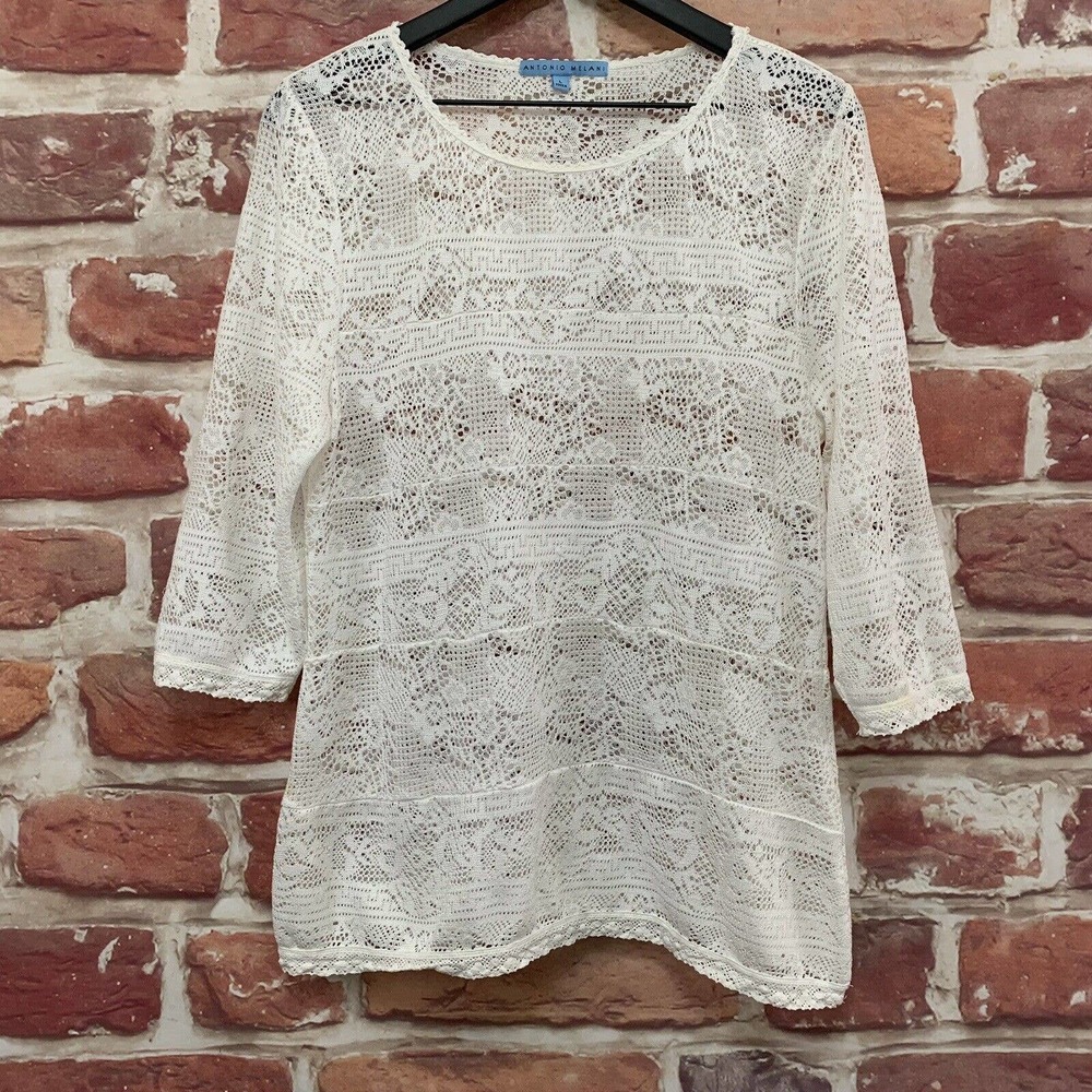 Antonio Melani Women’s Off White Embroidered Floral Lace Pullover Blouse